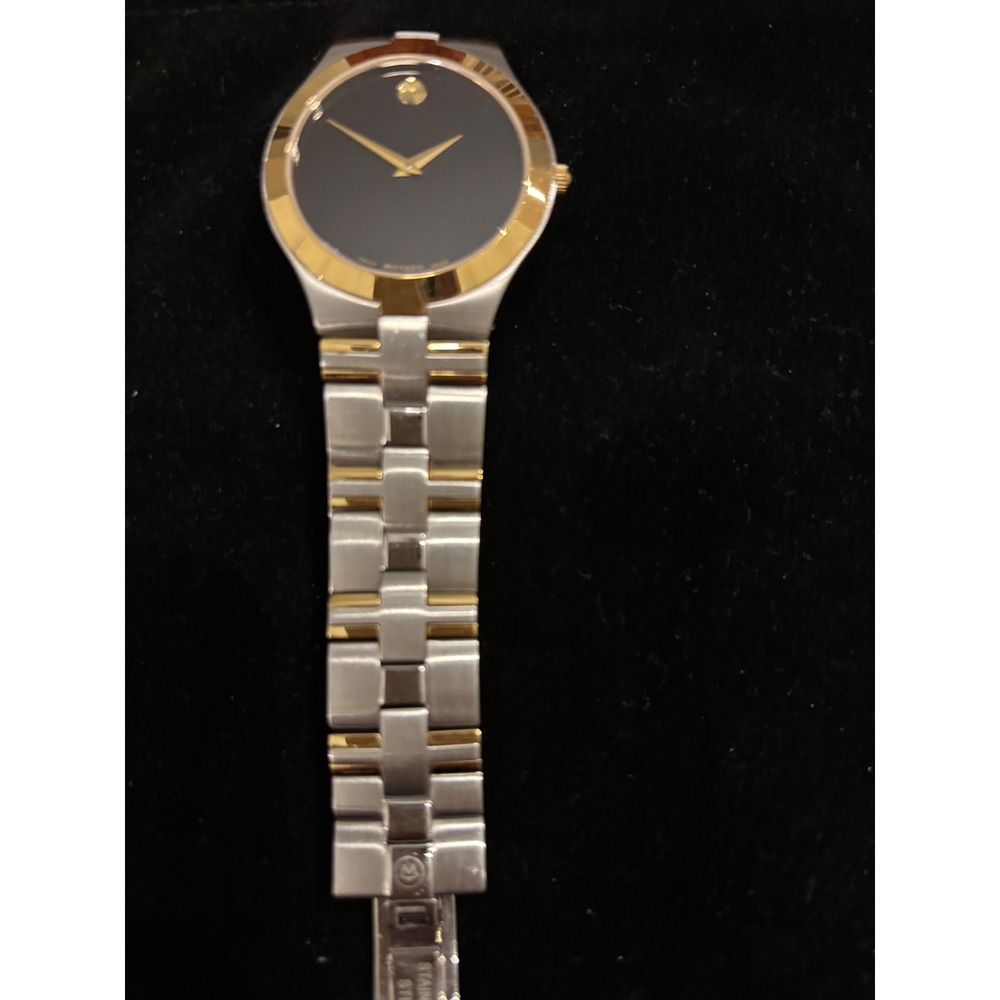Movado Esperanza Two Tone Stainless Steel Black Museum Dial Watch 0607059